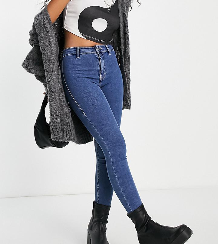 Topshop Petite Joni Jean In Mid Blue