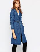 Vero Moda Belted Denim Duster Coat - Medium Denim Blue