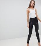 Asos Design Tall Leather Look Leggings With Elastic Slim Waist - Black