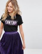 Monki Foil Slogan T-shirt - Black