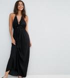 Asos Tall Woven Tie Front Maxi Beach Dress - Black