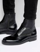 Boss By Hugo Boss Mono Leather Lace Up Boots - Black