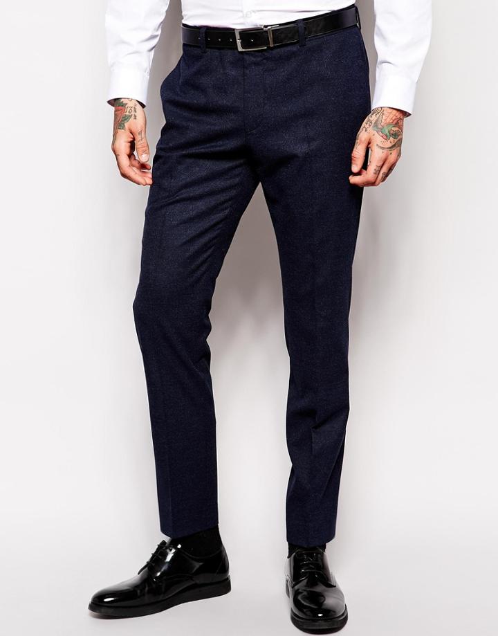 Asos Skinny Suit Pants With Velvet Trim - Navy