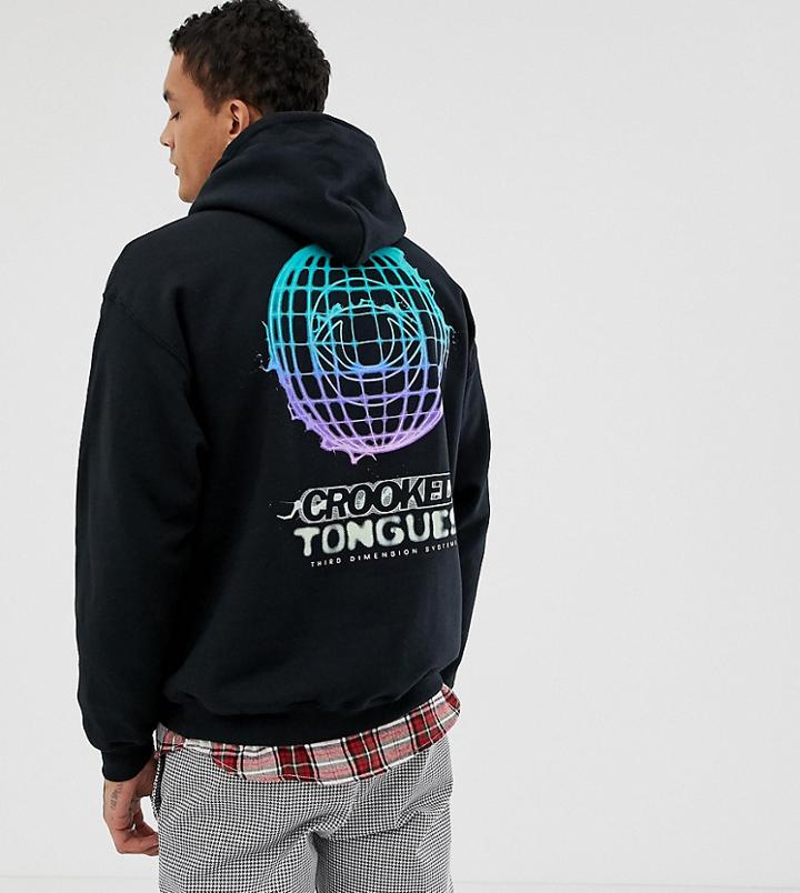 Crooked Tongues Oversized Hoodie In Black With Glow In Dark Print - Black