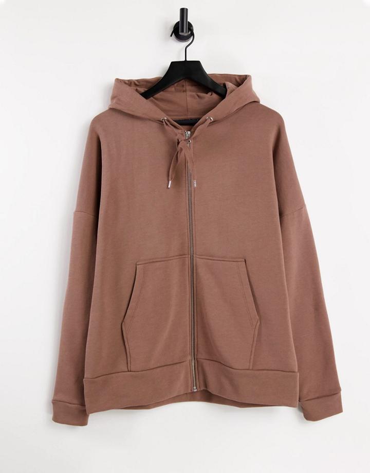 Asos Design Oversized Hoodie With Zip In Brown-purple