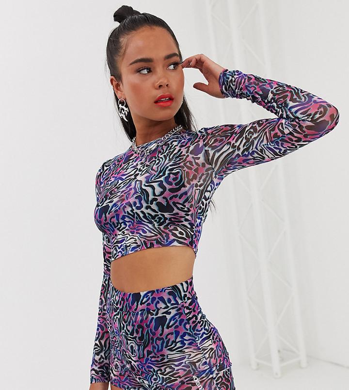 Collusion Graphic Leopard Print Mesh Crop Top - Multi