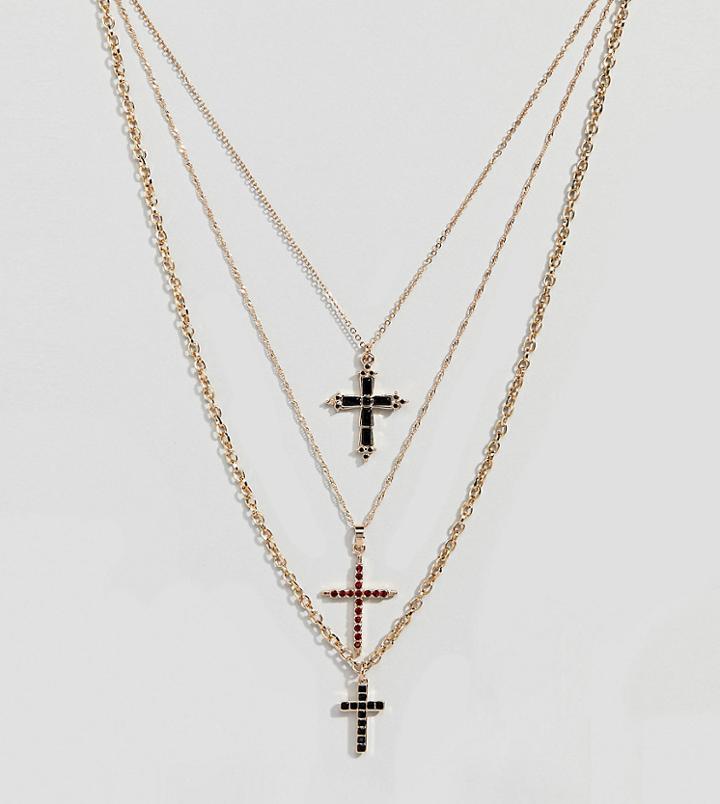 Uncommon Souls Multi Row Cross Necklace - Gold