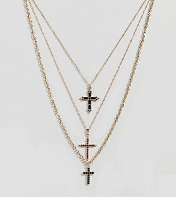 Uncommon Souls Multi Row Cross Necklace - Gold