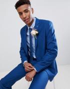 Farah Skinny Wedding Suit Jacket In Blue-blues