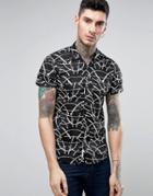 Scotch And Soda Shirt With Open Collar In Black Leaf Print - Black