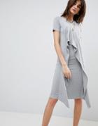 Asos Midi T-shirt Dress With Frill Front - Gray
