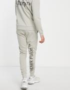 Asos Dark Future Skinny Sweatpants With Logo Print In Neutral - Part Of A Set