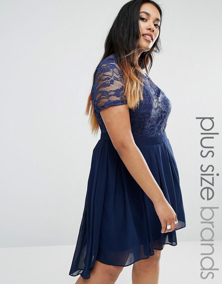 Praslin Plus Dip Hem Dress With Lace Top - Navy