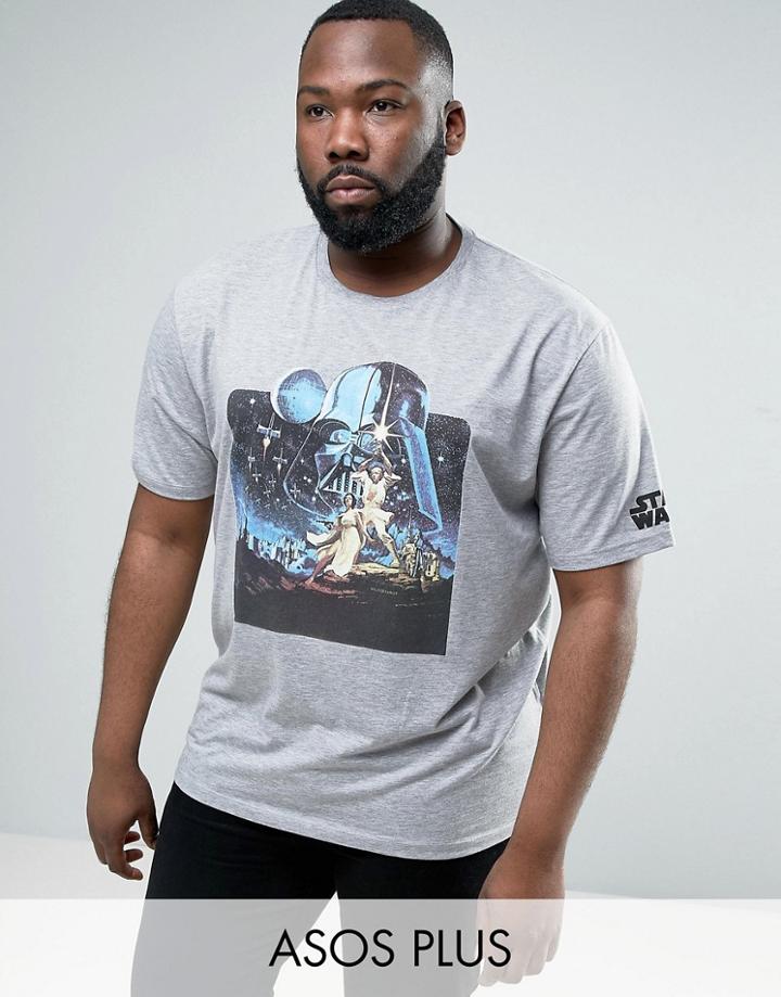 Asos Plus Star Wars T-shirt With Vintage Art And Sleeve Print - Gray