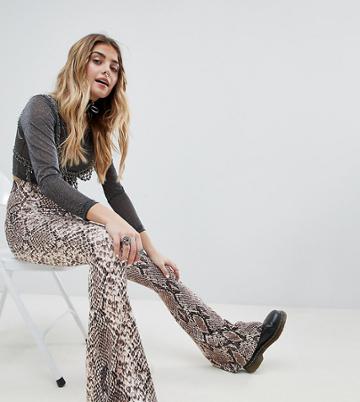 One Above Another Flare Pants In Snake Print - Brown
