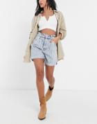 Free People Printed Dogtown Cut Off Shorts In Blue-blues