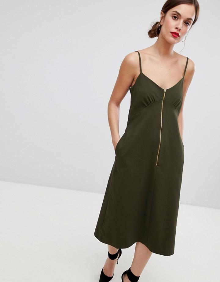 Closet London Cami Zip Midi Dress - Green