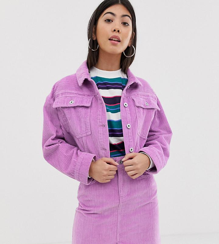 Collusion Petite Denim Cropped Jacket In Cord-purple