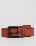 Timberland Quad Stitch Tip Leather Belt Small Logo In Tan - Tan
