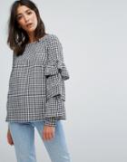 Vila Frill Sleeve Gingham Top - Navy