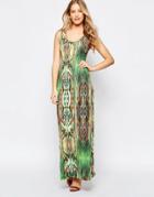 Qed London Printed Maxi Dress - Green Multi