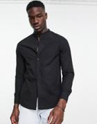 Bershka Grandad Shirt With Long Sleeves In Black