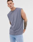 Asos Design Oversized Longline Tank In Gray - Gray