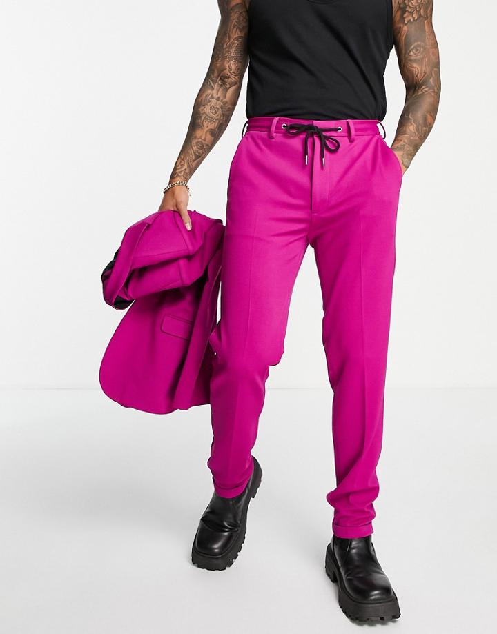 Asos Design Super Skinny Suit Pants With Sweatpants Waist In Pink Crepe