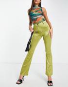 Topshop Highwaisted Slinky Satin Flared Pant In Green