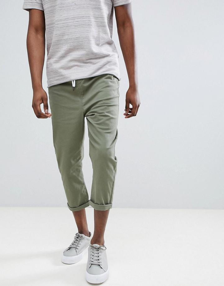 Another Influence Pull On Cropped Drawstring Chinos - Green