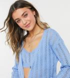 Reclaimed Vintage Inspired 90s Matching Cardigan In Baby Blue Pointelle-blues