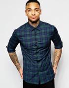 Asos Skinny Shirt In Check Design With Long Sleeves - Green