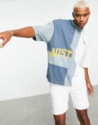 Asos Design Oversized T-shirt In Ecru And Blue Color Block With Austin City Print - Part Of A Set-white