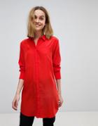 Pieces Longline Shirt With Oversized Cuff - Red