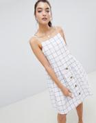 Asos Design Button Through Check Mini Sundress - Multi