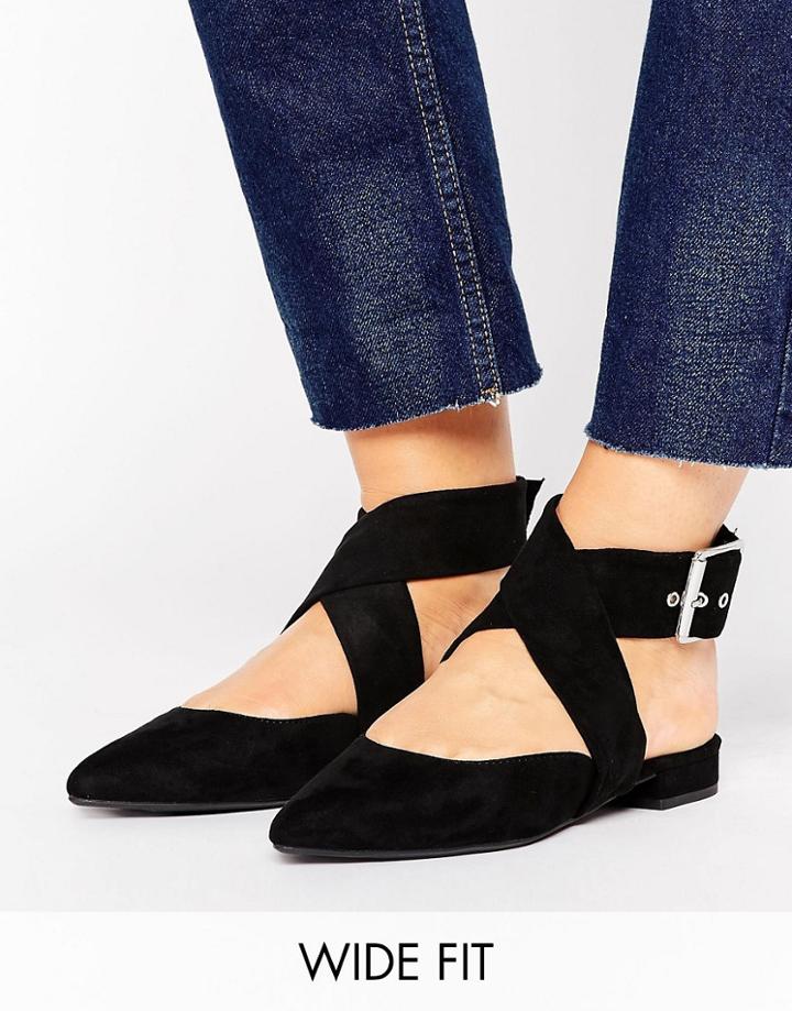 New Look Wide Fit Suedette Ankle Tie Pointed Shoe - Black