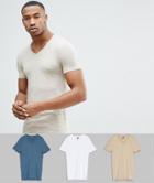 Asos Design Muscle Fit T-shirt With V Neck 3 Pack Multipack Saving - Multi
