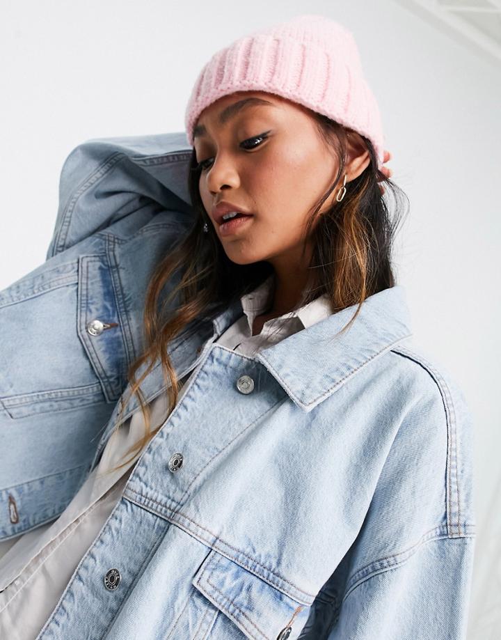 Asos Design Fluffy Deep Rib Fisherman Beanie In Pink