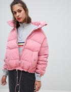 Pull & Bear Zip Up Puffer Jacket - Pink