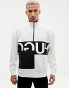 Hugo Darrius Half Zip Reverse Logo Sweat In White - White