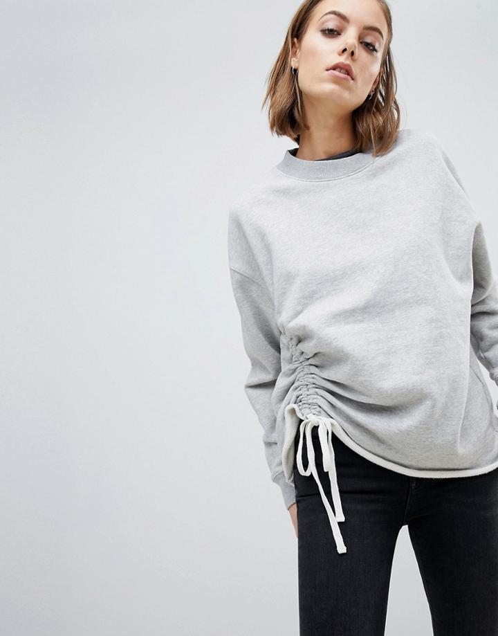 Allsaints Sweat Top With Ruched Tie - Gray