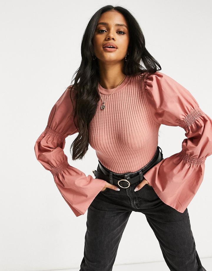 Asos Design Sweater With Puff Sleeve Detail In Dusky Pink