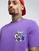 Asos Longline T-shirt With Chest Badges - Purple
