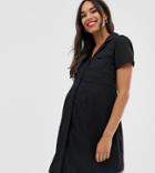 Asos Design Maternity Denim Pocket Detail Mini Shirt Dress - Black