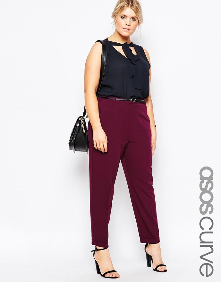 Asos Curve Cigarette Pants With Belt - Navy