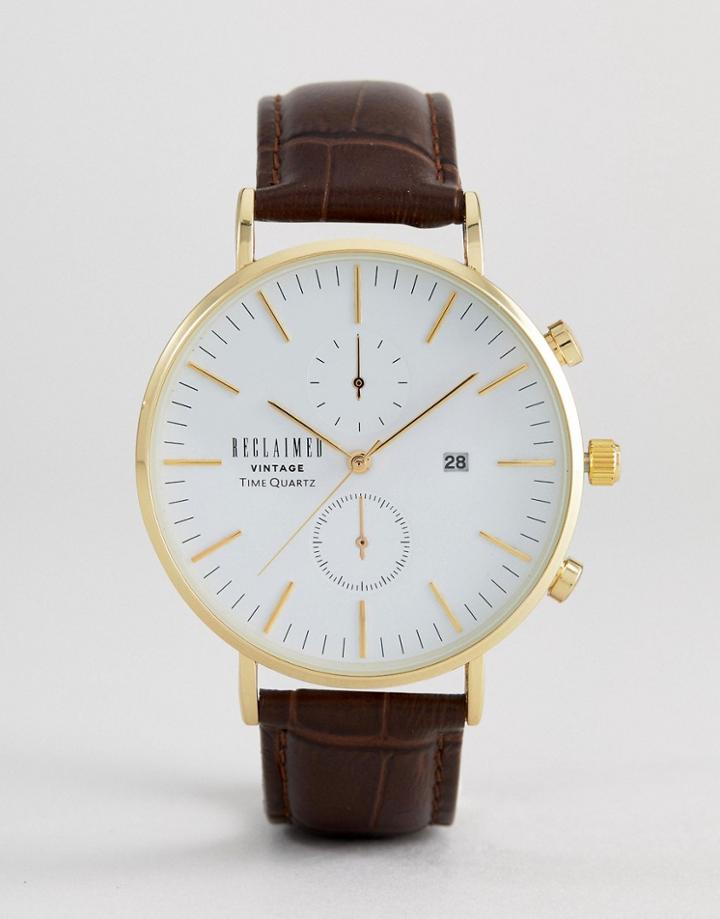 Reclaimed Vintage Inspired Chronograph Leather Watch In Brown - Black