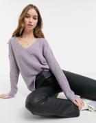 Jdy V Neck Sweater In Purple