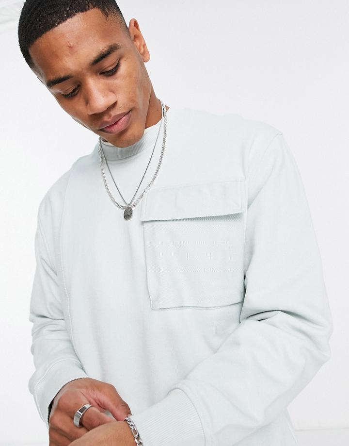 Topman Textured Sweatshirt In Mint With Chest Pocket-blues
