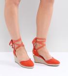 Truffle Collection Wide Fit Pom Espadrille Wedge - Orange