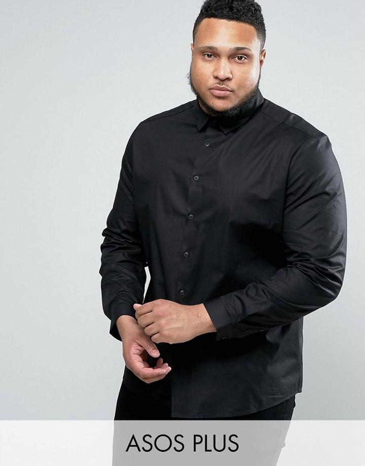 Asos Plus Slim Shirt With Stretch In Black - Black